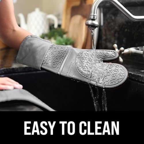 BPA-Free Soft Silicone Oven Mitts - Ultra Heat Resistant Oven Mitts with Thick Cotton Liner - Extra Long Slip Resistant Pot Holders, Flexible Oven Gloves - Gray 14.7" - Image 7