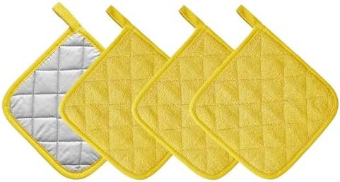 Kitchen Pot Holders Set Heat Resistant Pure Cotton Potholders Kit Trivets Large Coasters Hot Pads Terry Pot Holders for Everyday Cooking and Baking by 7 x 7 Inch (Yellow) by KLNYOO