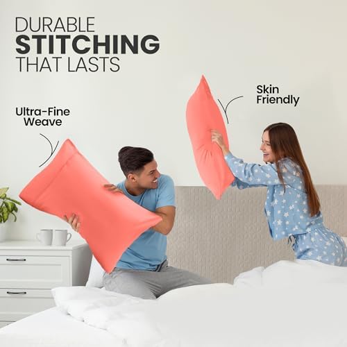 Pillow Covers King Size Set of 4, Soft and Comfy Pillow Cases, Coral - Image 4