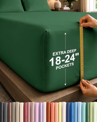 CGK Extra Deep Cal King Single Fitted Sheet Only - Emerald Green by CGKUnlimited
