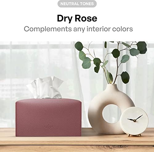 Carrotez Tissue Box Cover, [Refined] Modern PU Leather Rectangular Tissue Box Holder - Decorative Holder/Organizer for Bathroom Vanity Countertop, Night Stands, Office Desk 9.5"X5"X5" - Dry Rose - Image 3