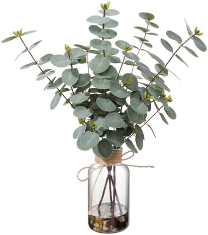 Artificial Eucalyptus Stems in Glass Vase, 15.74-in Greenery by Unknown