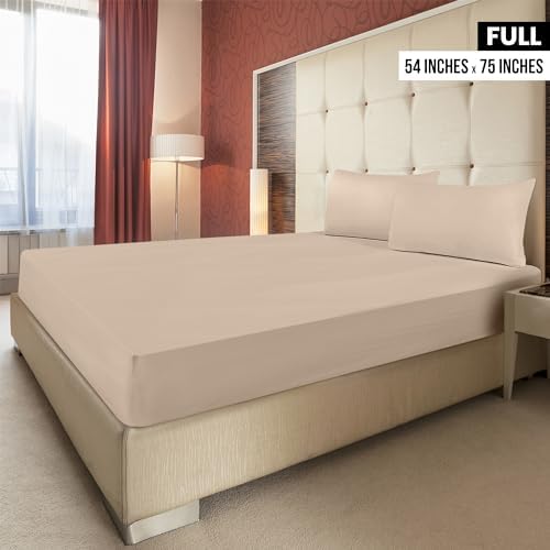 Pack of 2 Full Fitted Sheet, Fits Up to 15 Inch Deep Pocket, Beige - Image 2
