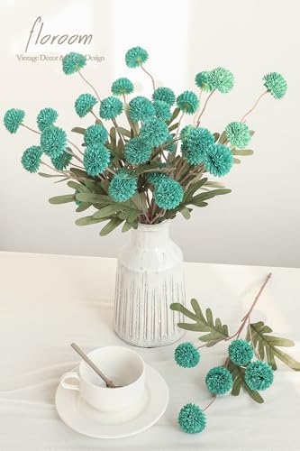 Floroom 5pcs Teal Green Faux Silk Mums Artificial Flowers, Bulk Fake Small Mini Chrysanthemums with Stems for DIY Wedding Centerpieces Floral Arrangements Vase Fillers Home Decorations - Image 2