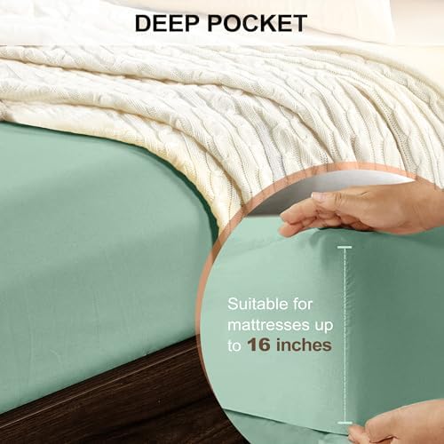 FreshCulture Queen Fitted Sheet - Hotel Quality, Ultra Soft & Breathable Brushed Microfiber, Deep Pocket, Cooling Fitted Sheets for Queen Size Bed (Pastel Turk) - Image 4