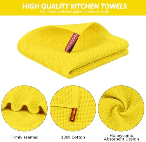 Nialnant 6 Pack Yellow Kitchen Dish Cloths, 100% Cotton Waffle Weave Dish Towels for Drying Dishes, Quick Drying Kitchen Towels, Soft Absorbent Dish Rags - 12x12 in - Image 3