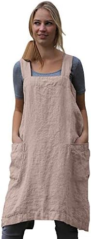 Larmliss Women's Pinafore Square Apron Baking Cooking Gardening Works Cross Back Cotton/Linen Blend Dress with 2 Pockets by Unknown