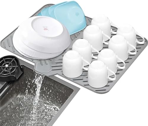 Luxet Silicone Dish Drying Mat with Built-in Drain Lip - Hygienic Drying Pad - Sturdy Compact Easy to Clean Tray Protects Surfaces Prevents Water Build Up - 23 X 17 (Grey) - Image 2