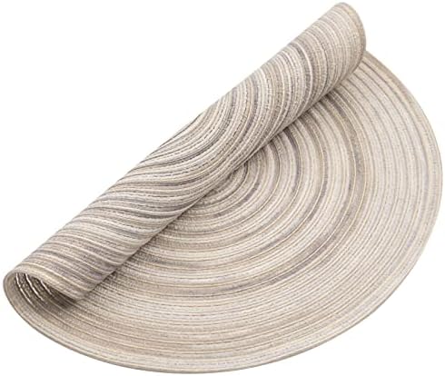 SHACOS Round Braided Placemats 15 inch Set of 4 Variegated Washable Kitchen Table Placemats for Home Wedding Party (Rainbow Gray, 4) - Image 5