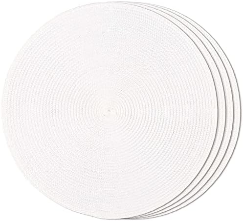 FunWheat Round Braided Placemats Set of 4 Table Mats for Dining Tables Woven Washable Non-Slip Place mats 15inch (White, 4pcs) by FunWheat