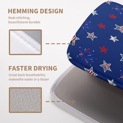 4th of July Dish Drying Mat America Stars Fireworks Blue Drying Mat 18x24 Inch Patriotic Memorial Independence Day Microfiber Absorbent Dish Drainer Rack Mats for Kitchen Counter - Image 4