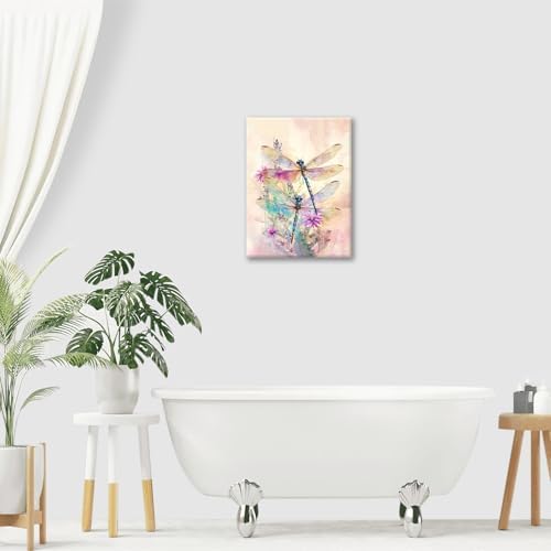 Dragonfly Bathroom Pictures Wall Art, Floral Bathroom Wall Decor, Framed Painting Canvas Artwork for Bedroom Living Room Decorations 20" L x 16" W - Image 6