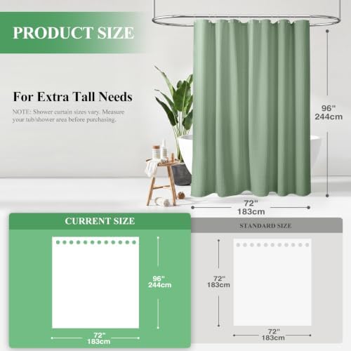 Dynamene Extra Long Waffle Shower Curtain 256 GSM Fabric 72x96 Sage Green - Image 2