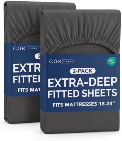 CGK Linens 2 Pack Extra Deep Cal King Fitted Sheets - Charcoal by CGKUnlimited