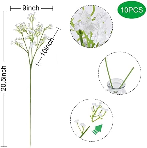 White Babys Breath Artificial Flowers with Fake Eucalyptus Leaves, 18Pcs - Image 6