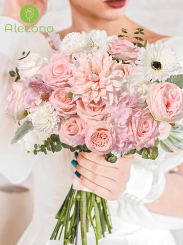 Alecono Light Pink Artificial Flowers, Silk Fake Roses Floral Set - Image 5
