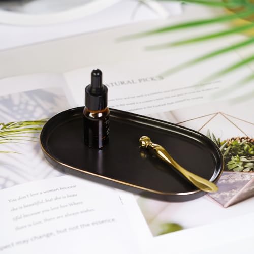 Ceramic Jewelry Dish, Perfume Vanity Tray, 7x4 Decorative Catch All Bowl for Trinket Key Ring, Small Bathroom Counter Tray, Soap Tray for Kitchen Sink (Black) - Image 4