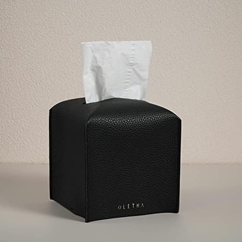 OLETHA Square Tissue Box Cover, Aesthetic Desk Decor, Black, 2 Pack by OLETHAD%C3%A9cor