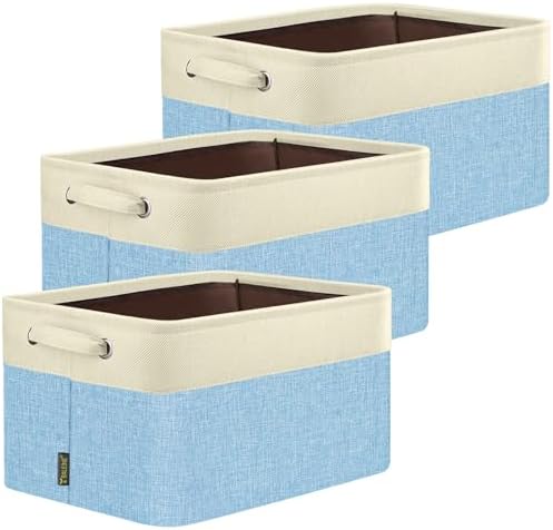 BALEINE 3 Pack Fabric Closet Storage Bins for Shelves, Linen Closet Organizers and Storage, Decorative Baskets for Organizing, Shelf, Clothes, Home, Office (Skyblue, 17''x13''x10.5'') by BALEINE