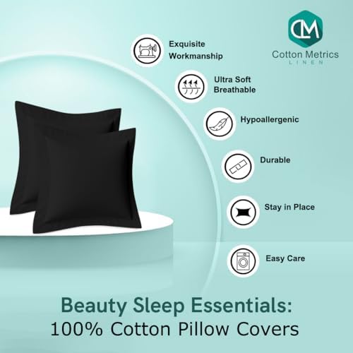 2 Pack Euro Pillow Shams 26x26 – 600 Thread Count 100% Organic Cotton Black Square Pillow Covers with 2 Inch Flange, Soft & Smooth Premium Hotel-Quality Pillowcases Set of 2 - Image 2
