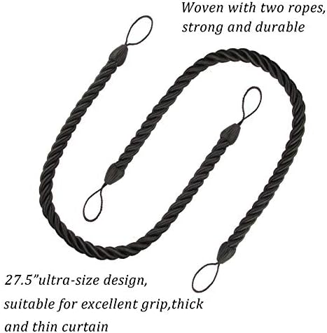 BEL AVENIR Curtain Tiebacks Ropes Tie-Backs,Handmade Holdbacks(Black,4P) - Image 3