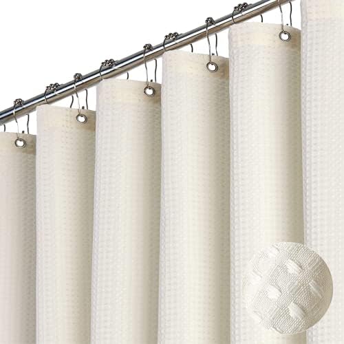 Dynamene Extra Long Waffle Shower Curtain 256 GSM Fabric 72x96 Cream/Ivory by Dynamene