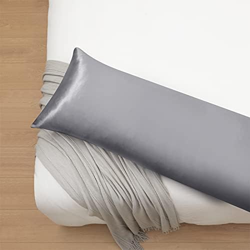 Ersmak Satin Body Pillow Cover, 20x54 Inches Grey Ultra Soft Case for Hair and Skin, Silky Slip Cooling Long Side Pillowcase With Envelope Closure - Image 4