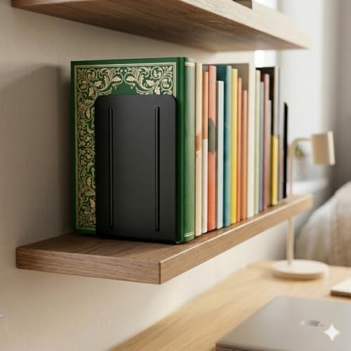 Acrimet Plastic Bookends for Bookcases, Shelves and Desktop, Plastic Book Holders (Black Color) (1 Pair) - Image 2