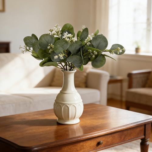 12 PCS Artificial Eucalyptus Stems Greenery Branches, 13 Inch Faux Eucalyptus Stems Leaves Picks with White Seeds, Artificial Greenery Stems for Vase Bouquets Wreath Flower Arrangement Decoration - Image 6