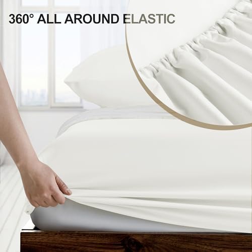 FreshCulture King Fitted Sheet Only - Hotel Quality Fitted Sheet King Size - Ultra Soft & Breathable - Brushed Microfiber - Deep Pocket - Cooling Fitted Sheets for King Size Bed (Ivory) - Image 3