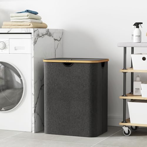 Lifewit 120L Large Laundry Basket with Lid, 2 Removable Bags, Dark Gray - Image 2