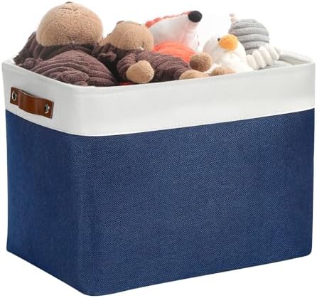DULLEMELO Large Storage Baskets, Fabric Storage Bins for Organizing Foldable Linen Shelf Baskets for Clothes, Toys, Closet, Laundry (White&Blue,16"x12"x12"-1 Pack) by DULLEMELO