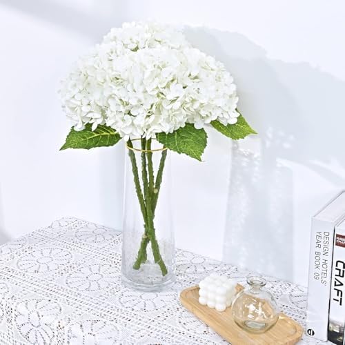 Waipfaru 21" Real Touch White Hydrangea Artificial Flowers with Long Stem & Leaves, Full Latex Faux Hydrangea Flowers for Home Decor Party Floral Arrangements Wedding Bouquets Centerpieces, 5Pcs - Image 6