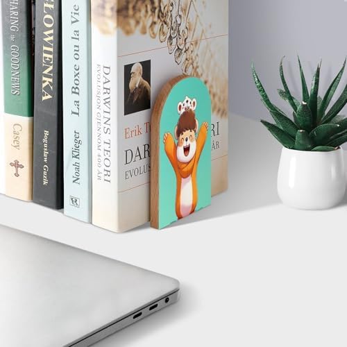 Book Ends Hamster Cartoon Wood Bookends for Shelves to Hold Books Heavy Duty Non-Skid Book Stoppers Wood Decorative Home Office School - Image 3