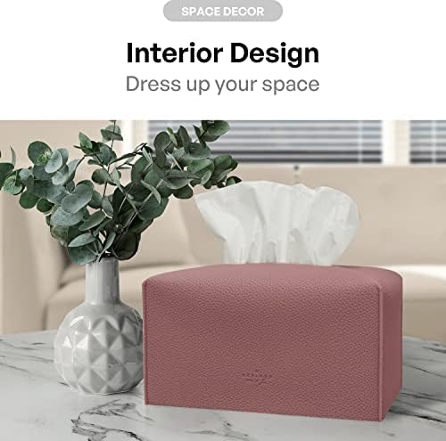 Carrotez Tissue Box Cover, [Refined] Modern PU Leather Rectangular Tissue Box Holder - Decorative Holder/Organizer for Bathroom Vanity Countertop, Night Stands, Office Desk 9.5"X5"X5" - Dry Rose - Image 4