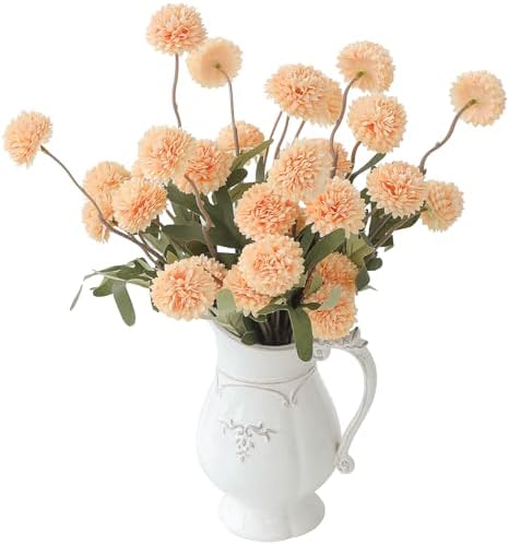 Floroom 6pcs Apricot Peach Faux Silk Mums Artificial Flowers, Bulk Fake Small Mini Chrysanthemums with Stems for DIY Wedding Centerpieces Floral Arrangements Vase Fillers Home Decorations by Floroom
