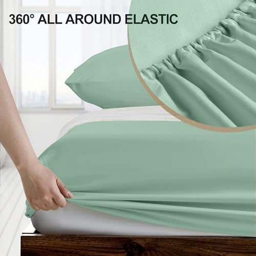 FreshCulture Queen Fitted Sheet - Hotel Quality, Ultra Soft & Breathable Brushed Microfiber, Deep Pocket, Cooling Fitted Sheets for Queen Size Bed (Pastel Turk) - Image 3