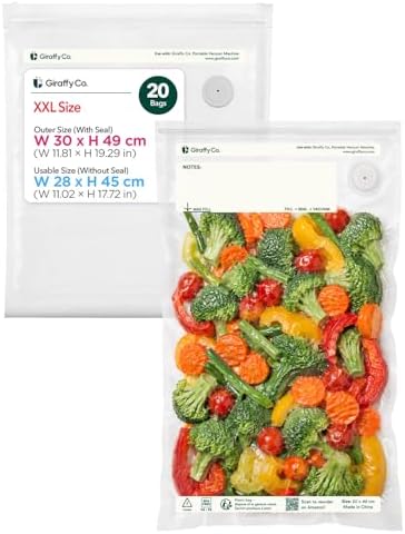 GIRAFFYCO 20 XXL Reusable Vacuum Sealer Bags, 13 x 19.3 in, Food Storage by Unknown