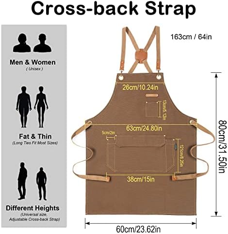 Genixart Chef Apron Men Women, Kitchen Aprons Cooking, BBQ - Brown - Image 4