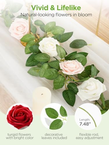 InnoGear Fake Roses 50 Pcs Ivory White Flowers Artificial Faux Foam Floral - Image 2