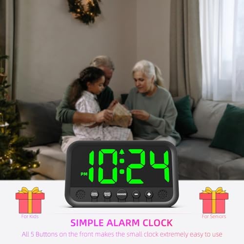 Small LED Digital Clock for Bedroom, Loud Alarm Clock for Heavy Sleepers Adults, Teens | Plug-In Electric Desk Clock | Simple Bedside Nightstand Clock with Adjustable Volume/Brightness/Snooze – Green - Image 5