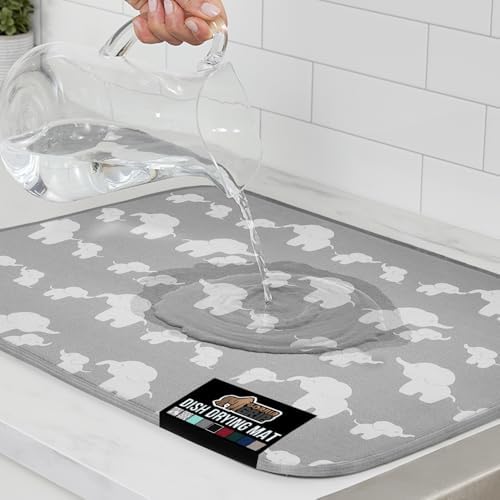 GORILLA GRIP Ultra Absorbent Microfiber Dish Drying Mat, 16x18, Elephants by GorillaGrip