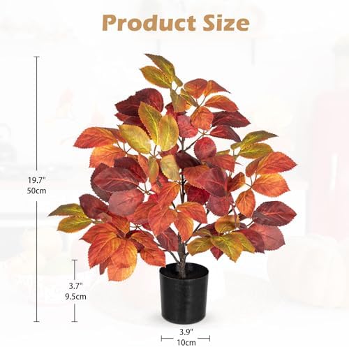 Briful 19.7" Fake Fall Tree in Black Pot, Autumn Small Artificial Beech Leaf Tree Faux Plants Indoor for Home Office Room Tabletop Mantel Thanksgiving Decor - Image 2