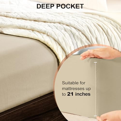 FreshCulture Twin XL Fitted Sheet Only - Hotel Quality Ultra Soft & Breathable Brushed Microfiber Fitted Sheet with 21 Inch Deep Pockets - Fits Twin XL Size Bed (Beige) - Image 4