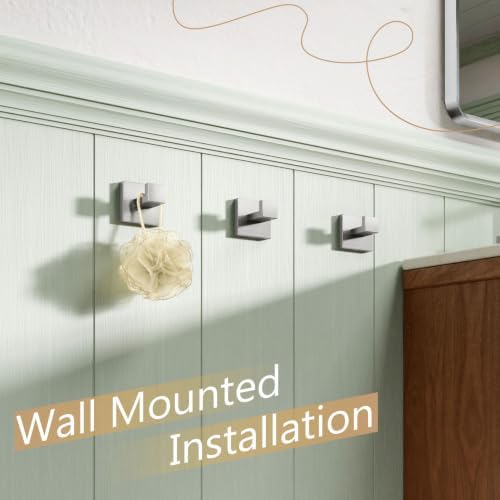 KOKOSIRI Bath Towel Hook Wall Mount Square Robe Hook Coat Hook Bathroom Kitchen Garage Heavy Duty SUS 304 Stainless Steel 3 Pack Brushed Nickel B1010BR-P3 - Image 5