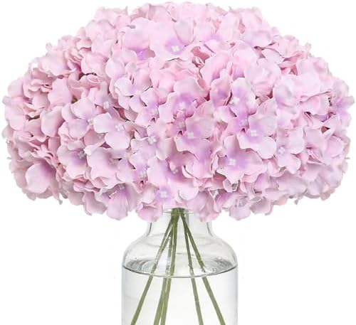 Fake Purple Hydrangea Artificial Flowers - Faux Silk Hydrangeas Flowers Heads with Stems Real Touch for Home Wedding Party Table Decor(Light Purple,Pack of 10) by FLORRALIAArtificialFlowers