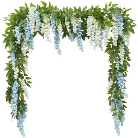 4 Pcs Two-Tone Flower Vine Artificial Wisteria Garland Silk Faux Hanging by Unknown