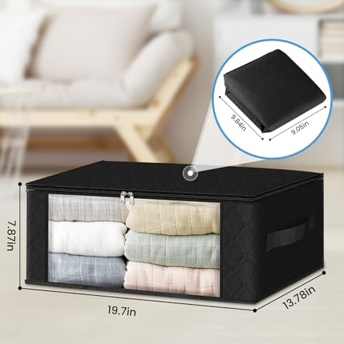 HomeHacks 4-Pack Clothes Organizer Storage Bags, 35L Storage Bins, Black - Image 2