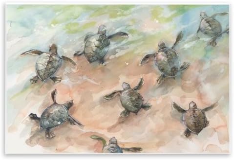 Baby Sea Turtles Coastal, 10 x 15 Inch Mounted Print on Wall Plaque by StupellIndustries