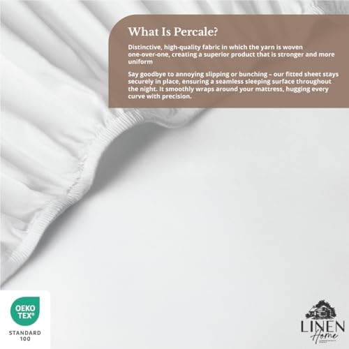 Linen Home Queen Size Fitted Sheet only 100% Cotton Percale, Snow White - Image 5